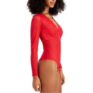 I.N.C. International Concepts Not So Basic Long-Sleeve Lace Mesh Bodysuit Size M